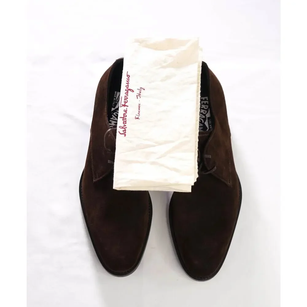 $880 FERRAGAMO - Brown Suede Derby - 8.5 E